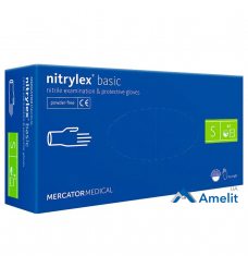Рукавички нітрилові Nitrylex PF Protect Basic "S" сині (Mercator Medical), 50 пар/пак.